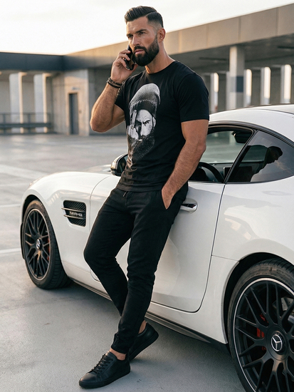 Μαυρο t-shirt ανδρικο με εκτυπωση Bolf 142175