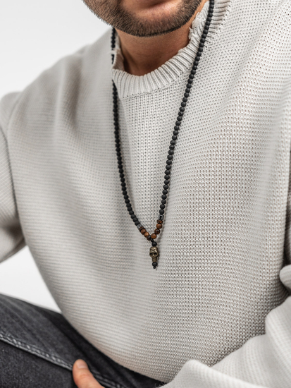 Μαύρο ανδρικό κολιέ με χάντρες σε κορδόνι με μενταγιόν Bolf TT5502