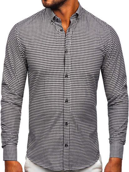 Μαύρο ανδρικό πουκάμισο καρό με μακριά μανίκια Bolf 22745