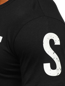 Ανδρικό μπλουζάκι με στάμπα από βαμβάκι Μαύρος Bolf 1180