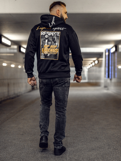 Μαύρη ανδρική μπλούζα με κουκούλα και τύπωμα Bolf M280