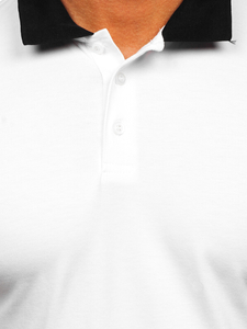 Λευκό-μαύρο ανδρικό πόλο μπλουζάκι Bolf 0003