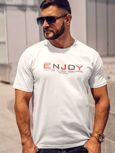 Λευκό βαμβακερό ανδρικό t-shirt με στάμπα Bolf 14739A