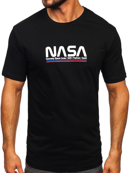 Ανδρικό μπλουζάκι με στάμπα από βαμβάκι Μαύρος Bolf 14749