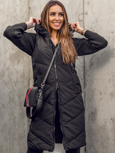 Μαύρο μακρύ καπιτονέ γυναικείο γιλέκο διπλής όψης Bolf B8022