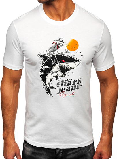 Λευκό βαμβακερό ανδρικό t-shirt με στάμπα Bolf MPO3502