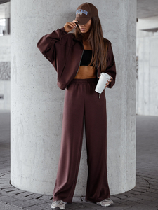 Γυναικεία αθλητική φόρμα 2 τεμαχίων με φερμουάρ και βουτυρένιο τελείωμα Σοκολάτα Bolf 821109