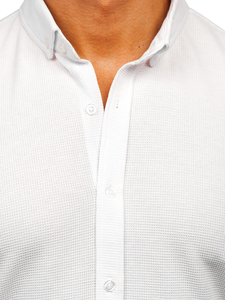 Λευκό ανδρικό πουκάμισο από μουσελίνα με κοντό μανίκι Bolf 2013