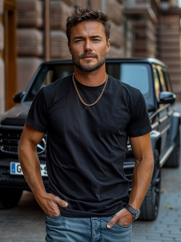 Ανδρικό μπλουζάκι Βασικός βαμβακερό Μαύρος Bolf 14291A2