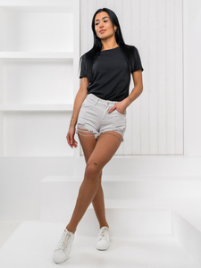 Γκρι γυναικείο κοντό τζιν σορτς Bolf A63A