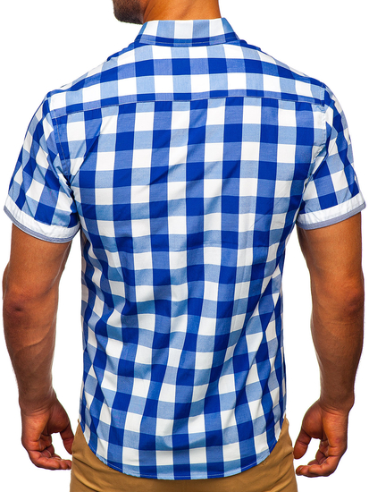 Μπλε Πουκαμισο ανδρικο τετραγωνισμενο με μακρια μανικια Bolf 4508