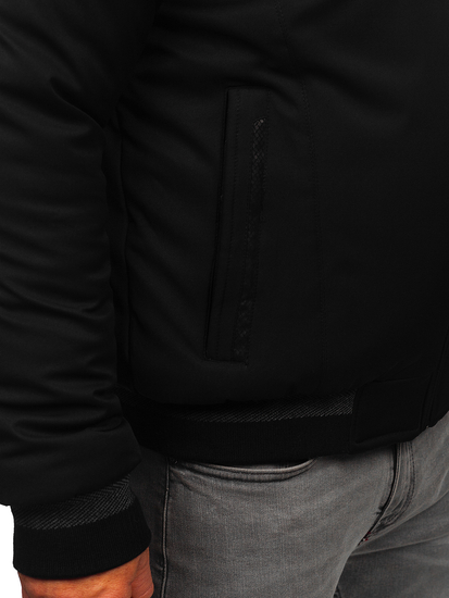 Μαύρο ανδρικό μπουφάν χειμερινό με γούνα Bolf 22M333