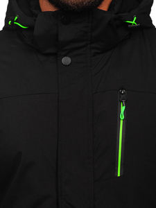 Μαύρο-πράσινο ανδρικό χειμερινό αθλητικό μπουφάν για σκι Bolf 7097