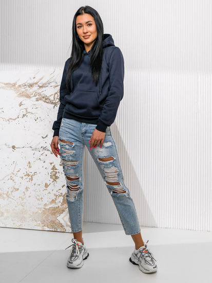 Σκούρο μπλε γυναικείο φούτερ με κουκούλα Bolf W02A1