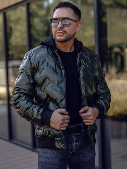 Πρασινο χειμωνιατικο μπουφαν ανδρικο bomber με κουκουλα Bolf 6590