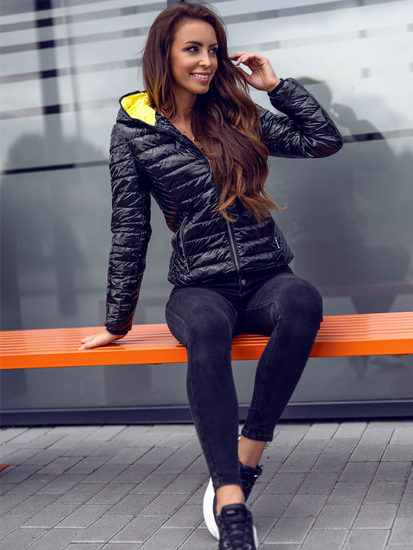 Μαύρο Γυναικείο Καπιτονέ Μεταβατικό Μπουφάν με Κουκούλα Bolf R9546