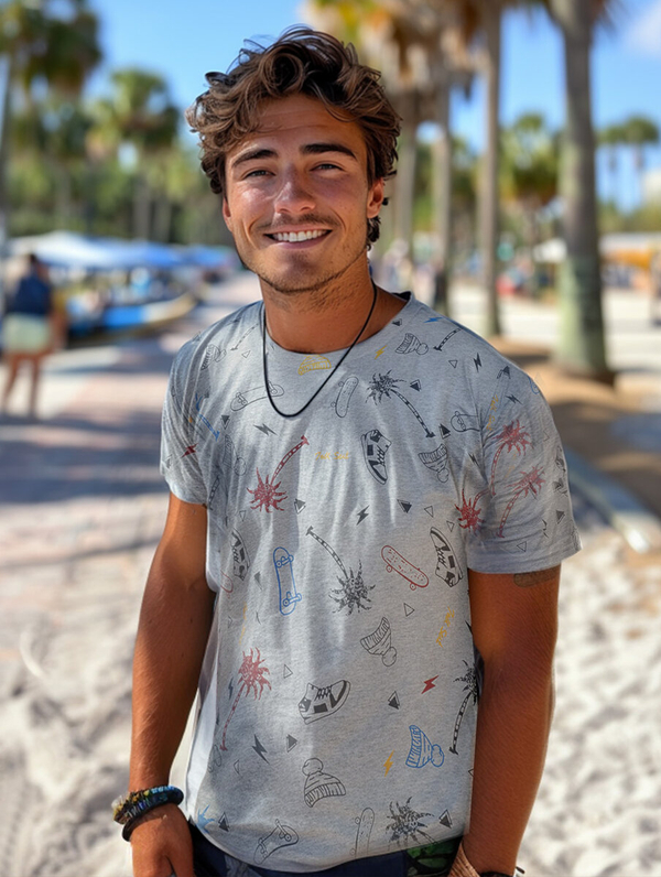 Ανδρικό μπλουζάκι με στάμπα από βαμβάκι Γκρί Bolf 1150A2