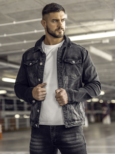 Μαύρο τζιν ανδρικό μπουφάν Bolf 200A