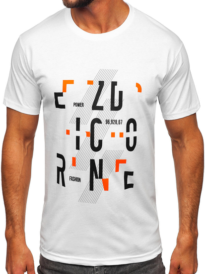 Λευκό βαμβακερό ανδρικό t-shirt με τύπωμα Bolf 14752