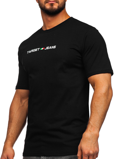 Μαύρο βαμβακερό ανδρικό t-shirt με τύπωμα Bolf 14761