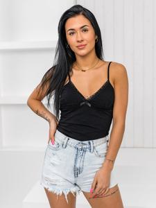 Μαύρη γυναικεία τιράντα με δαντέλα και ραντάκι Bolf 17K550