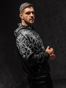 Μαύρη ανδρική ζακέτα με κουκούλα Bolf 27B8122A1