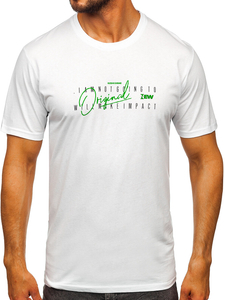 Λευκό βαμβακερό ανδρικό t-shirt με τύπωμα Bolf 5032