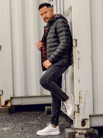 Μαύρο καπιτονέ ανδρικό χειμωνιάτικο μπουφάν Bolf 22M326