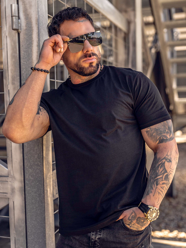 Ανδρικό μπλουζάκι Βασικός βαμβακερό Μαύρος Bolf 192397B