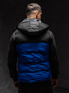 Μπλε ανδρικό πικέ γιλέκο με κουκούλα Bolf 1189A1