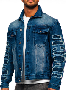 Σκούρο μπλε τζιν ανδρικό μπουφάν Bolf MJ523BS