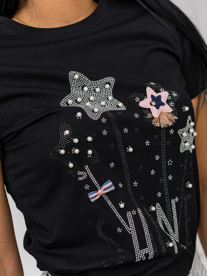 Μαύρο γυναικείο t-shirt με εφαρμογή Bolf 96T620