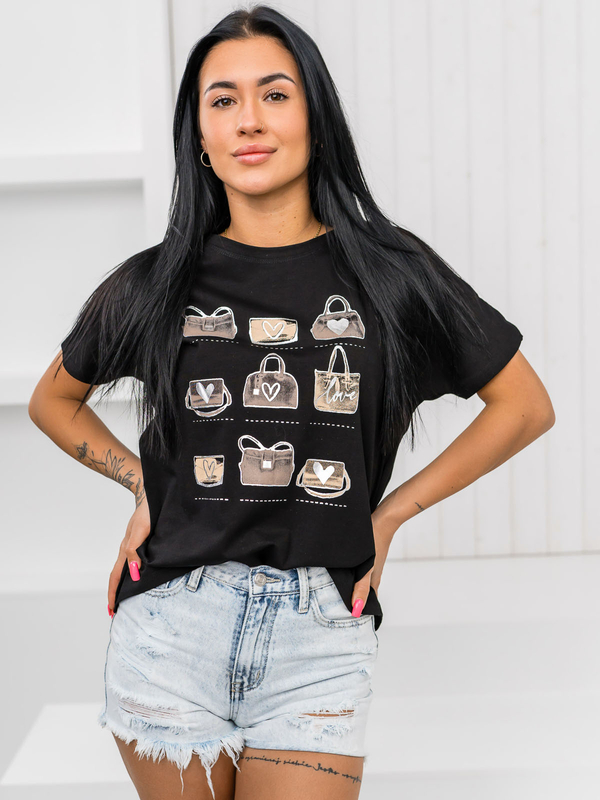 Μαύρο γυναικείο t-shirt με στάμπα Bolf 95T2531