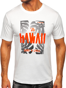 Λευκό βαμβακερό ανδρικό t-shirt με στάμπα Bolf MPO3497