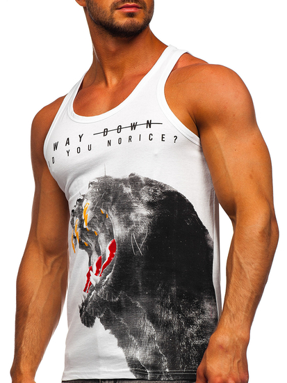 Λευκο μπλουζακι tank top τυπου μποξερ με σταμπα Bolf 14836