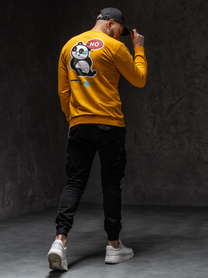 Πορτοκαλί ανδρικό φούτερ χωρίς κουκούλα με στάμπα Bolf 8744A1