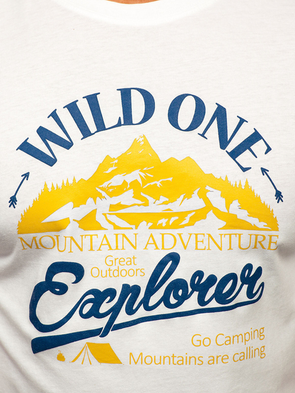 Λευκό βαμβακερό ανδρικό t-shirt με στάμπα Bolf MPO3484