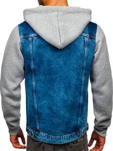 Ναυτικο μπλε μπουφαν τζιν ανδρικο με κουκουλα Bolf 211902