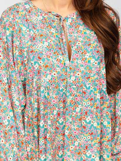 Πρασινο φορεμα γυναικειο με λουλουδια μοτιβο Bolf 3019