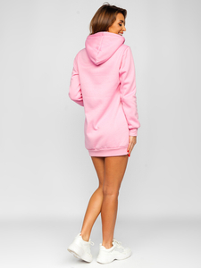 Ανοιχτό ροζ μακρύ γυναικείο φούτερ με την κουκούλα Bolf YS10003-A