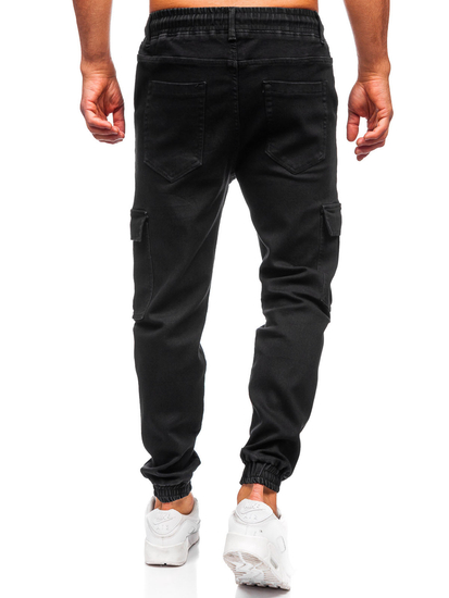 Μαύρα τζιν παντελόνια joggers cargo ανδρικά Bolf 8170