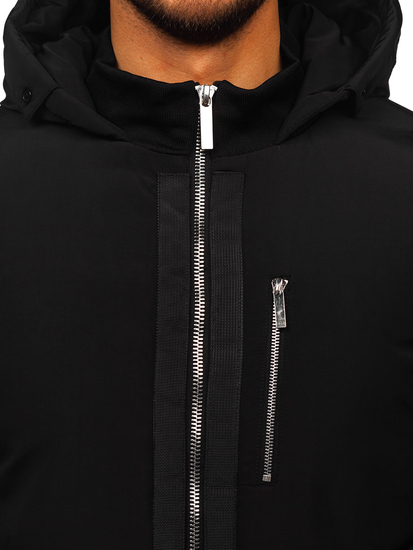 Μαύρο μακρύ ανδρικό χειμωνιάτικο μπουφάν με κουκούλα Bolf 5M3121