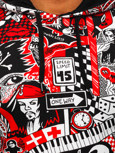 Κοκκινο με σταμπα φουτερ ανδρικο με κουκουλα Bolf 141035