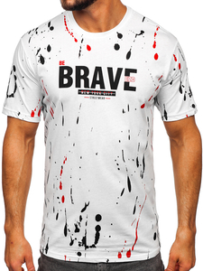 Λευκό βαμβακερό ανδρικό t-shirt με τύπωμα Bolf 14727