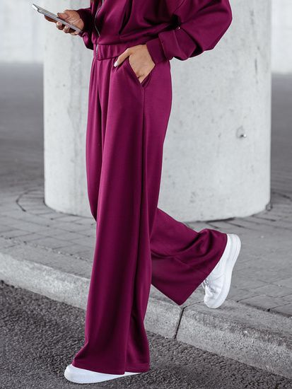 Γυναικεία αθλητική φόρμα 2 τεμαχίων με φερμουάρ και βουτυρένιο τελείωμα Κόκκινο κρασί Bolf 821109