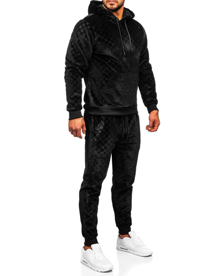 Μαύρο βελουτέ σετ φόρμας με την κουκούλα Bolf 3A82-A