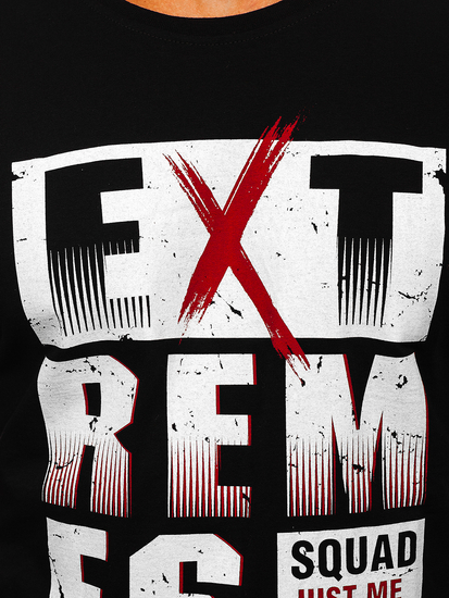 Μαύρο T-shirt ανδρικό με στάμπα Bolf 14312