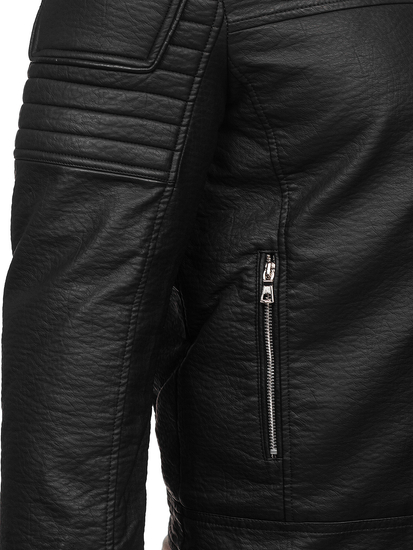Μαύρο δερμάτινο μπουφάν ανδρικό με γούνα Bolf 11Z8013