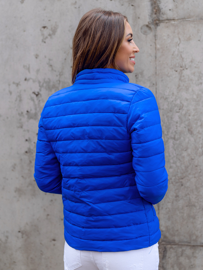 Καπιτονέ μεταβατικό μπουφάν γυναικείο με όρθιο γιακά σε χρώμα μπλε του κοβαλτίου Bolf 1141A