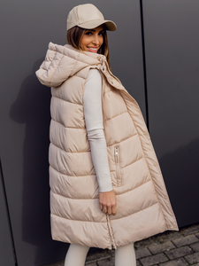 Μπεζ γυναικείο μακρύ καπιτονέ γιλέκο Bolf 81276